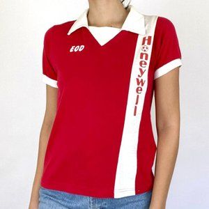 Vintage Soccer Collared T Shirt Red White
